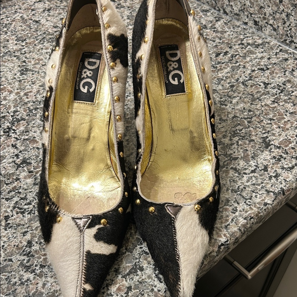 D&G Cowhide Pattern Heels with Gold Studs